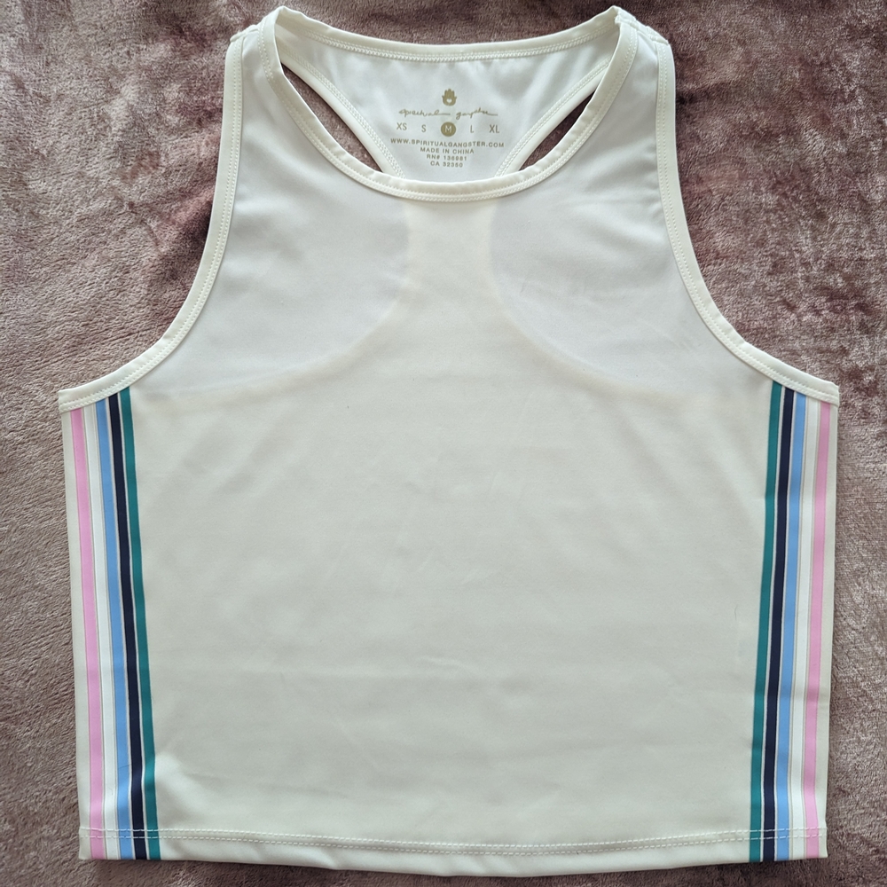 Spiritual Gangster Cream Tank Top with Striped Sides Workout Summer Festival